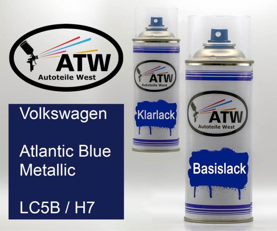 Volkswagen, Atlantic Blue Metallic, LC5B / H7: 400ml Sprühdose + 400ml Klarlack - Set, von ATW Autoteile West.